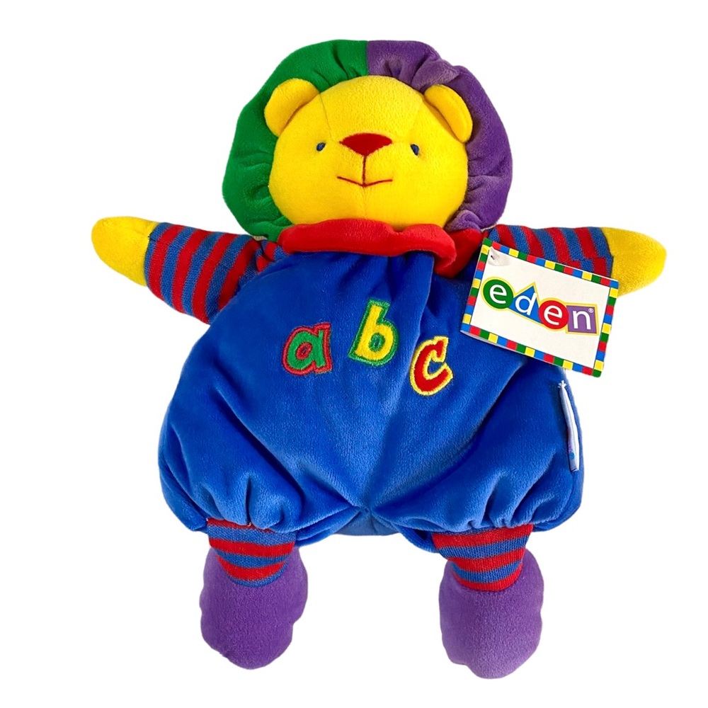 VINTAGE EDEN SMALL BABY LION A B C PLUSH VELOUR, PRIMARY COLORS 10.5” NWT